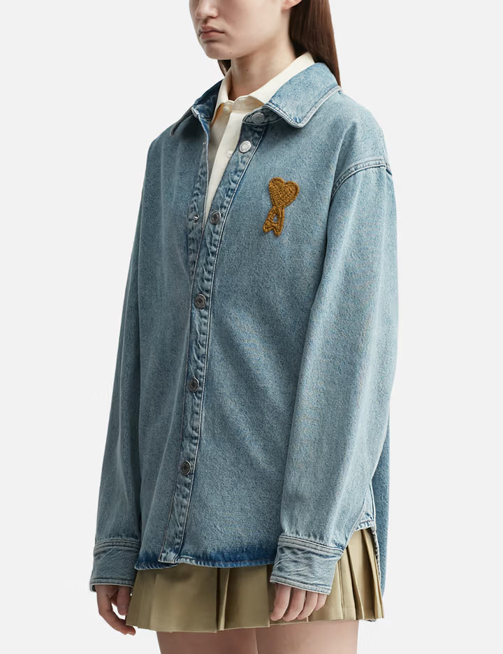 Blue Cotton Knitted Ami De Coeur Overshirt