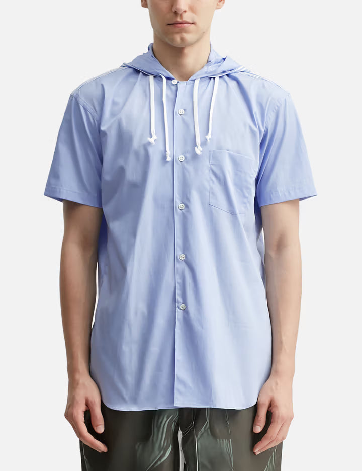 Hooded Short Sleeves Striped Shirt