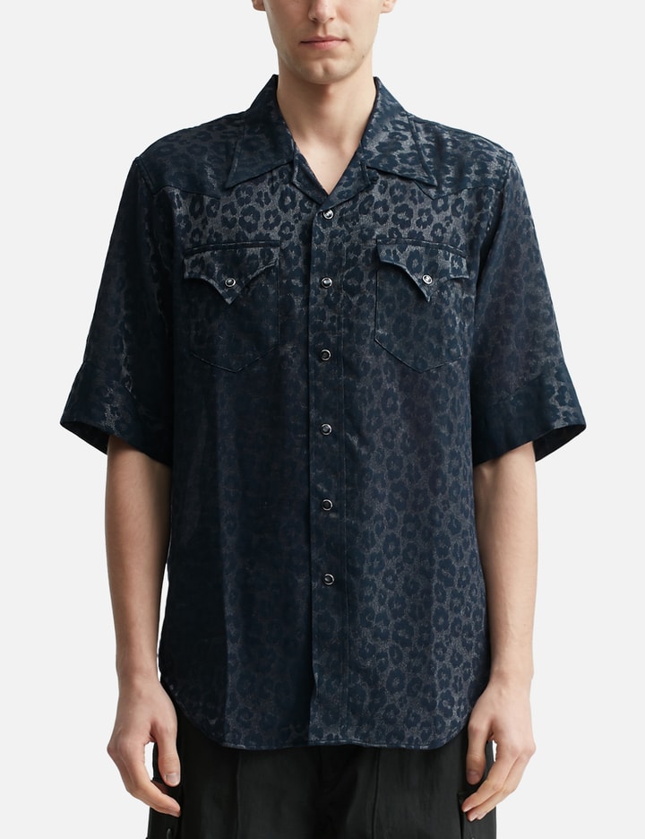 Short Sleeves Western Shirt - Rayon Leopard Jacquard