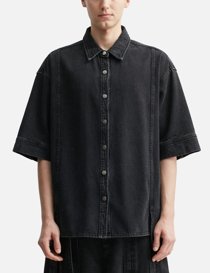 Poetry Embroidered Denim Half Shirt