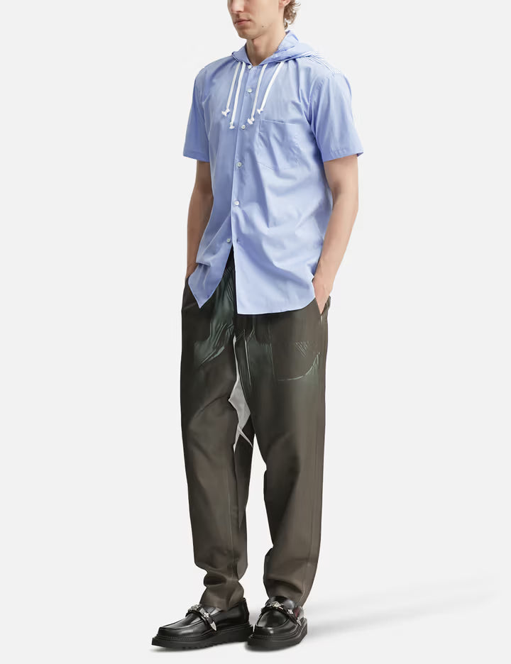 Hooded Short Sleeves Striped Shirt