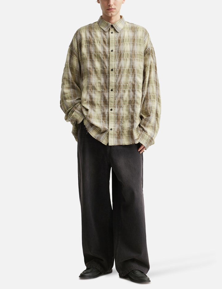 Checked Washed Thrashed Structured Shirt