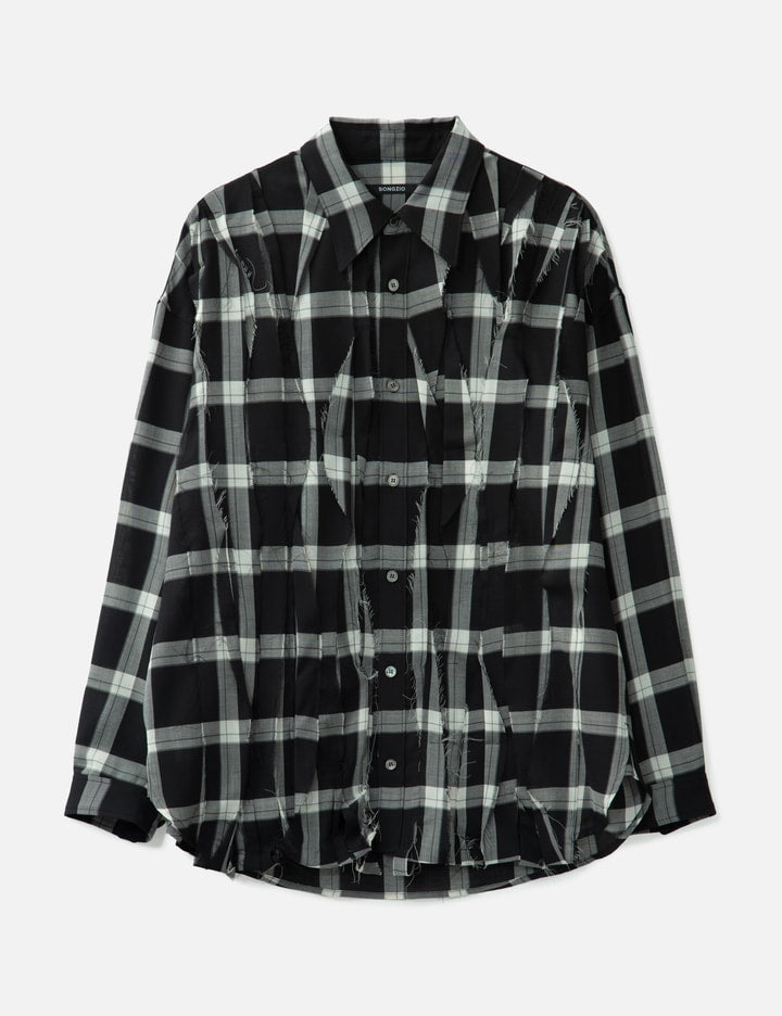 Asymmetric Pleats Check Shirt