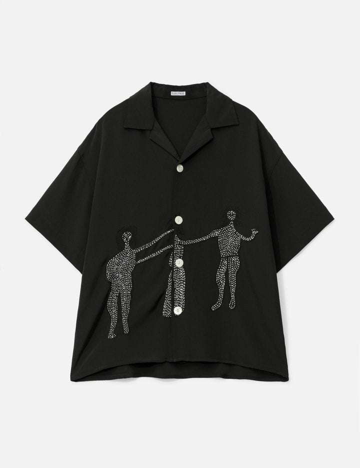 Black Short Sleeve Dancing Woman Silk Shirt