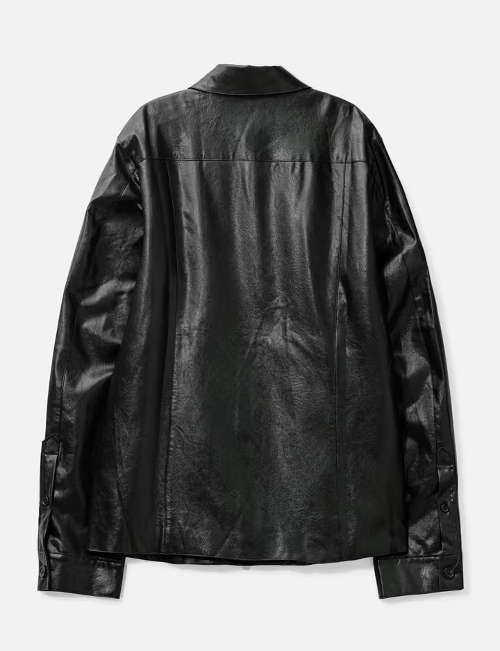 Black Synthetic Leather Cut Out Tiered Jacket
