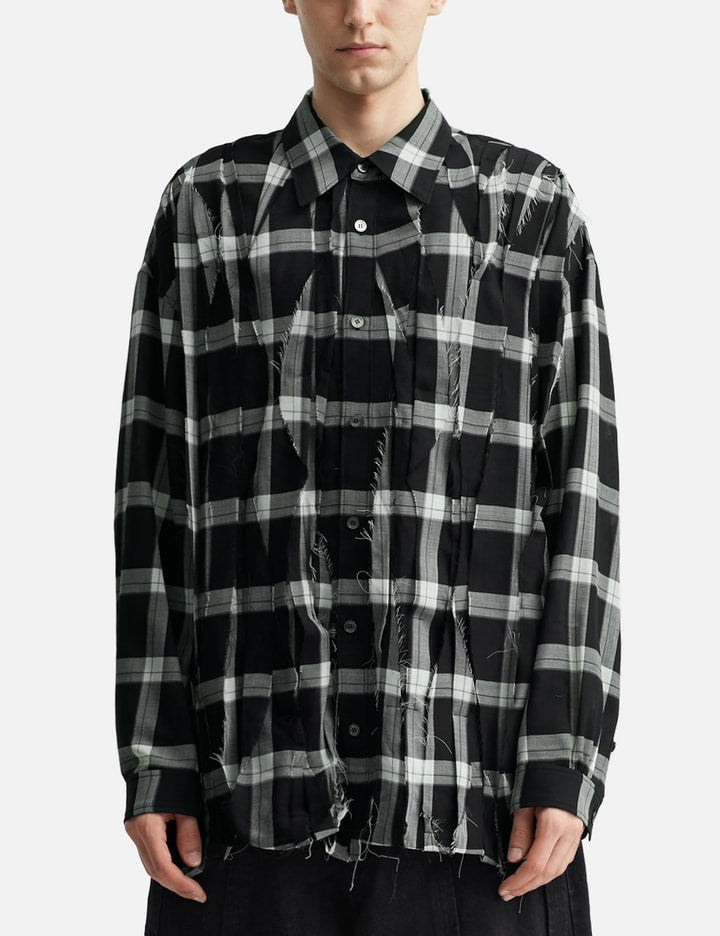 Asymmetric Pleats Check Shirt