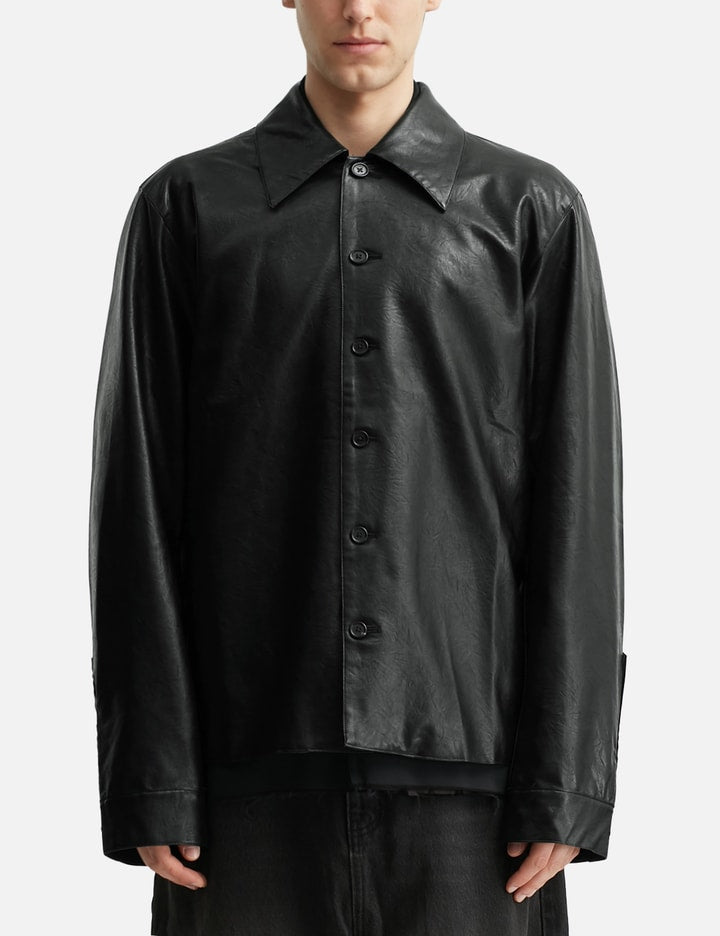 Black Synthetic Leather Cut Out Tiered Jacket