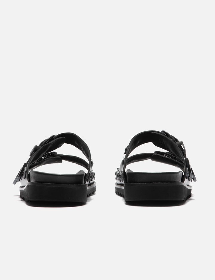 BLACK LEATHER GUNMETAL HARDWARE SANDAL