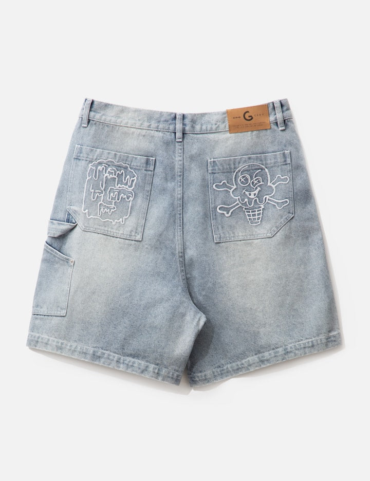 GROCERY X ICECREAM EMBROIDERY LOGO WASHED DENIM SHORTS