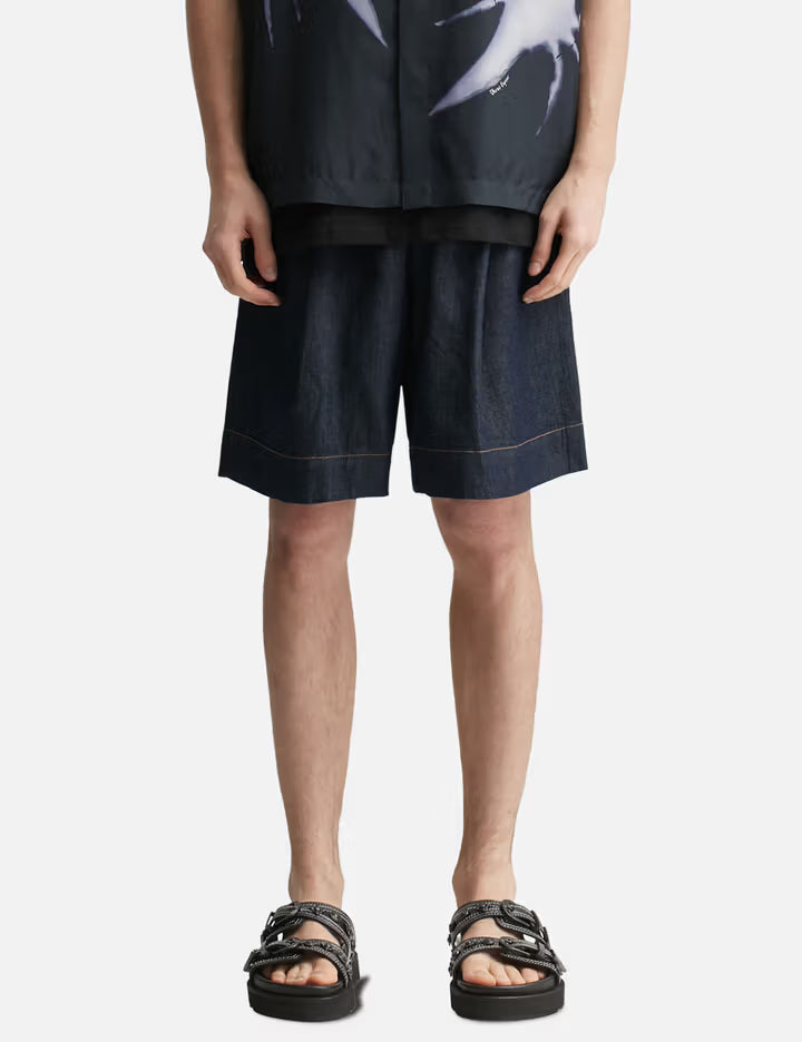 Light Denim Pleated Shorts
