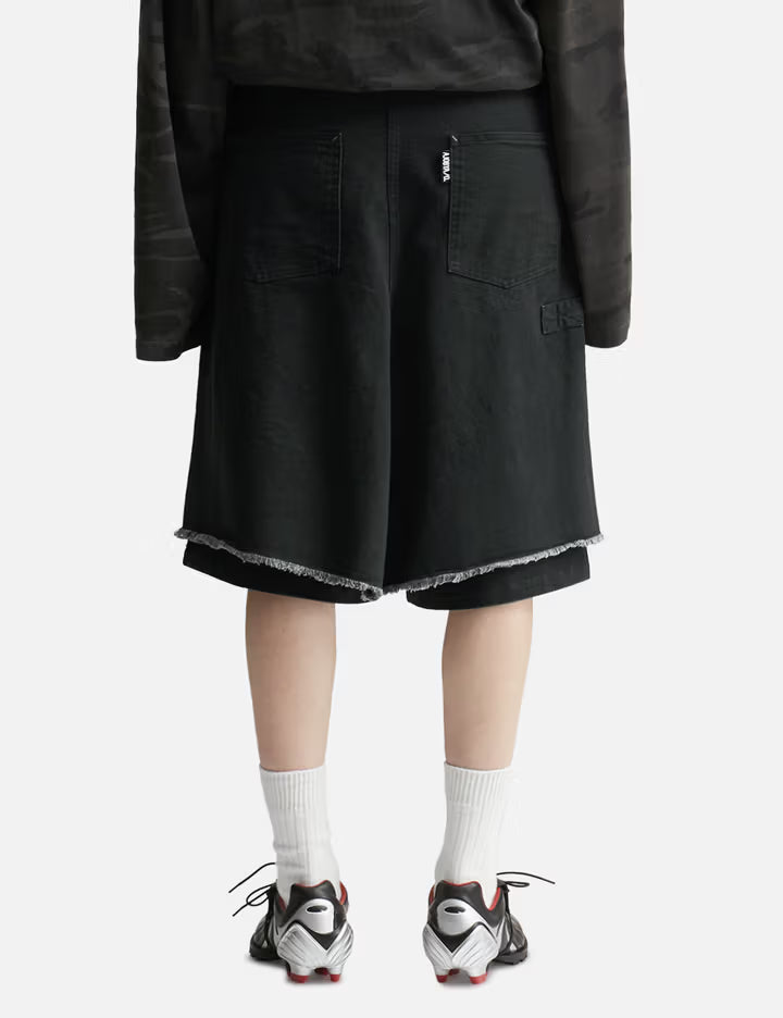 Washed Layered Cargo Skirt Shorts
