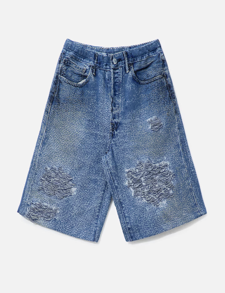 Knit Denim Baggy Shorts