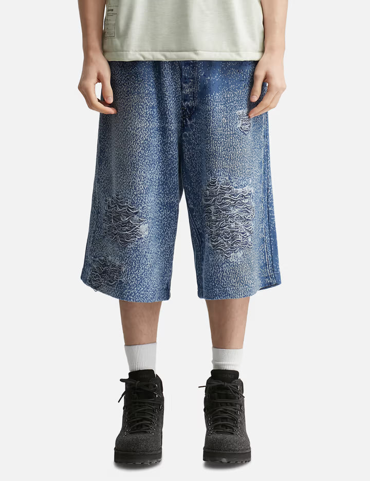 Knit Denim Baggy Shorts