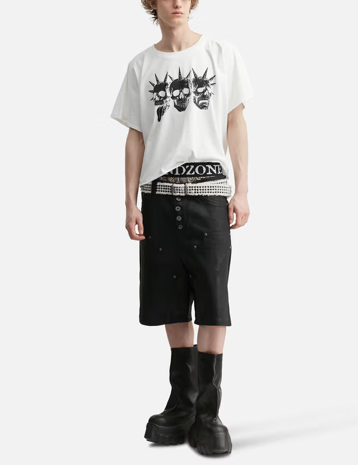 "Rexel" Waxed Double Knee Work Jorts In Black Denim