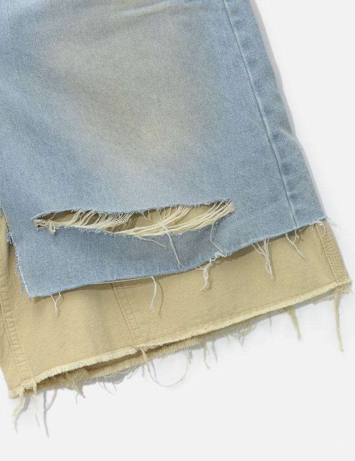 Layered Skirt Denim Carpenter Shorts
