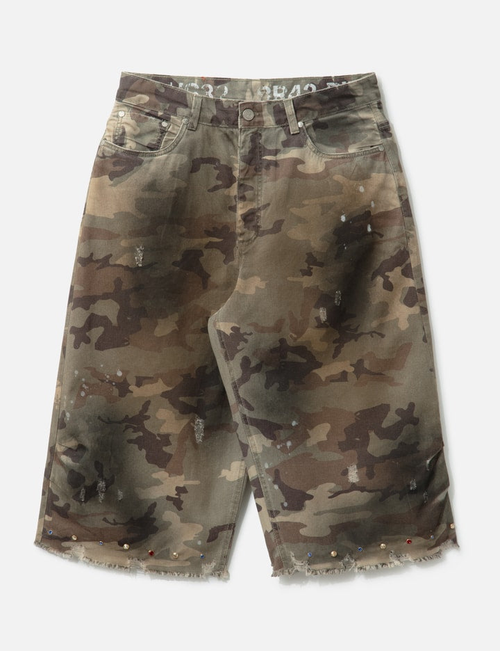 Distressed Capri Camo Trousers with Swarovski Crystals