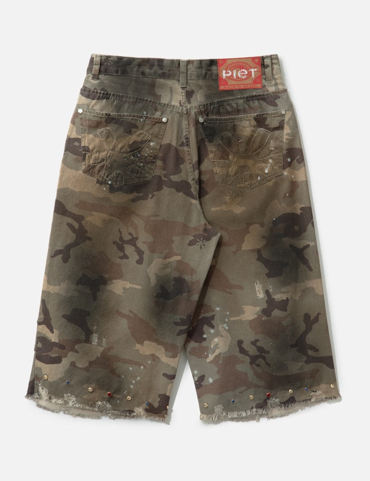 Distressed Capri Camo Trousers with Swarovski Crystals