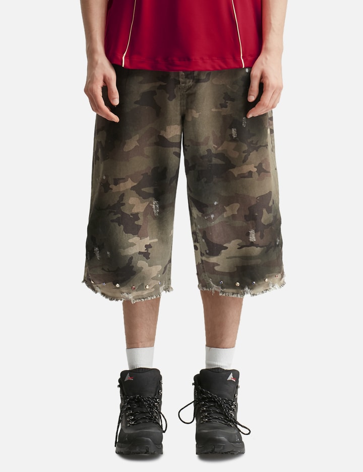 Distressed Capri Camo Trousers with Swarovski Crystals