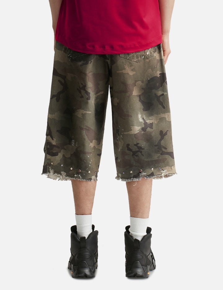 Distressed Capri Camo Trousers with Swarovski Crystals