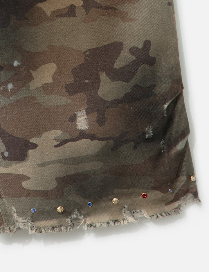 Distressed Capri Camo Trousers with Swarovski Crystals