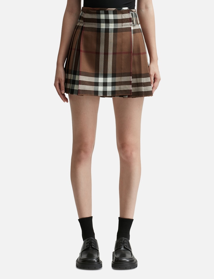 Check Wool Pleated Skirt