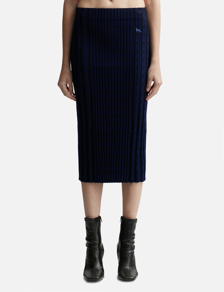 Check Ribbed Midi Skirt