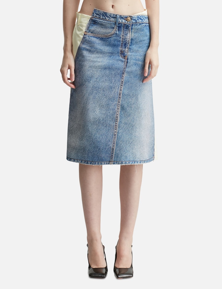 Denim Print Wrap Panel Skirt