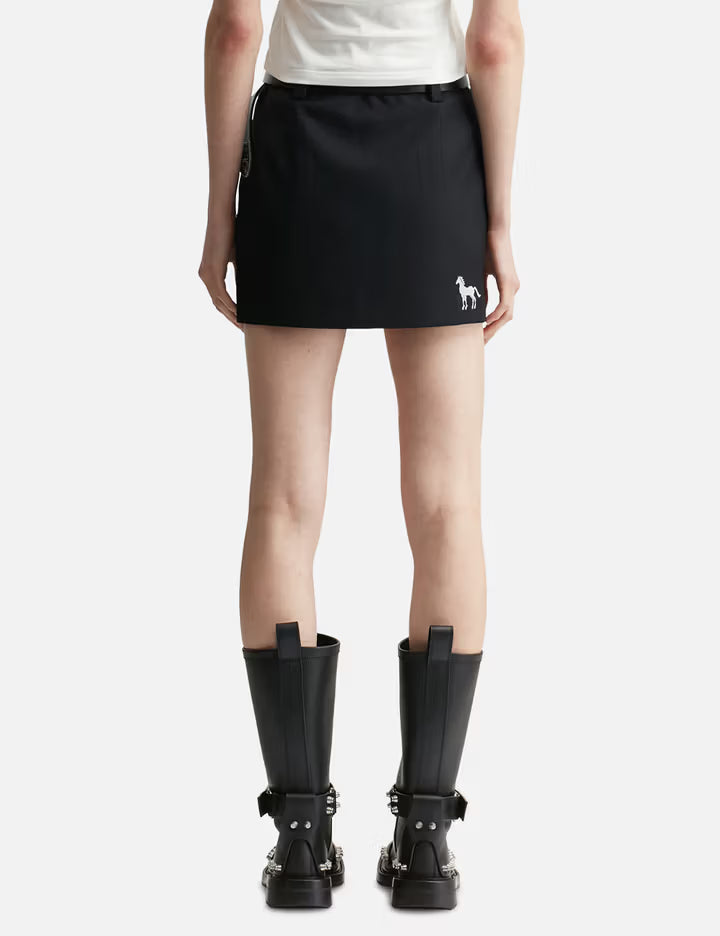 Black Cross Stitch Embroidered Skirt With Detachable Belt