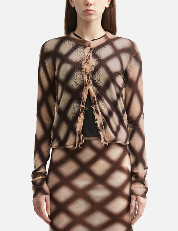 Spray-Painted Check Knit Cardigan