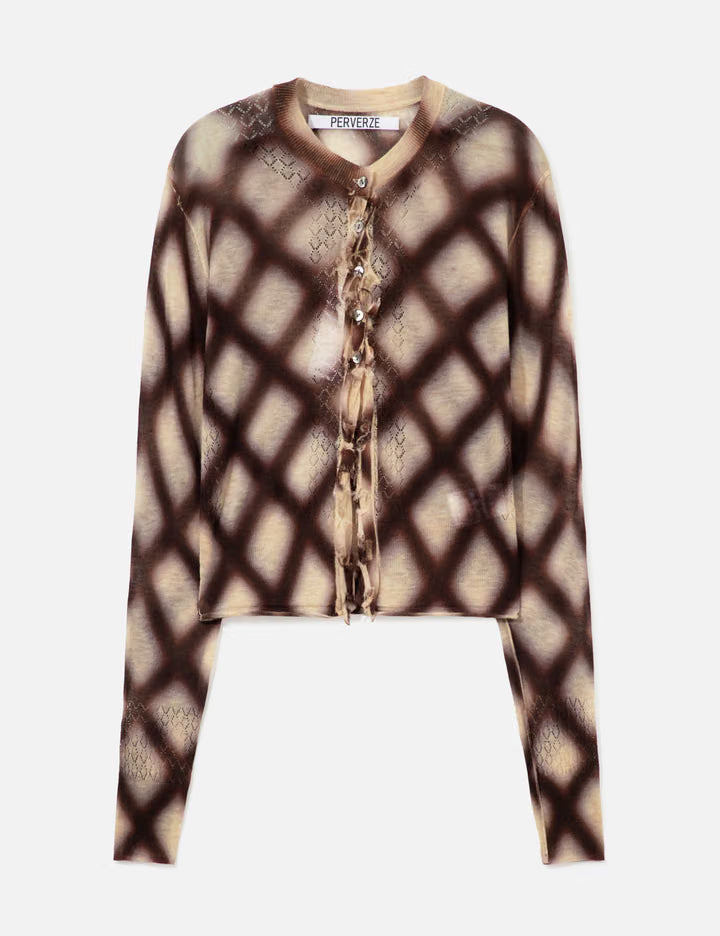Spray-Painted Check Knit Cardigan