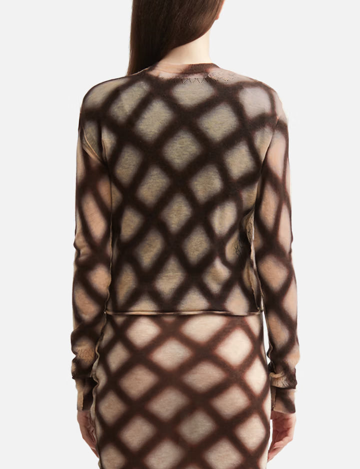 Spray-Painted Check Knit Cardigan