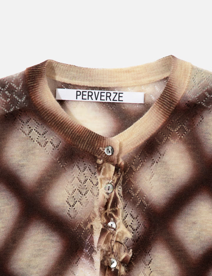 Spray-Painted Check Knit Cardigan