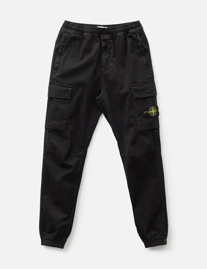 Stretch Organic Broken Twill Cotton 'Old' Effect Cargo Trousers