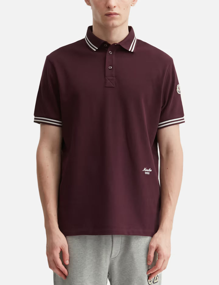 Striped Trim Cotton Piquet Polo Shirt