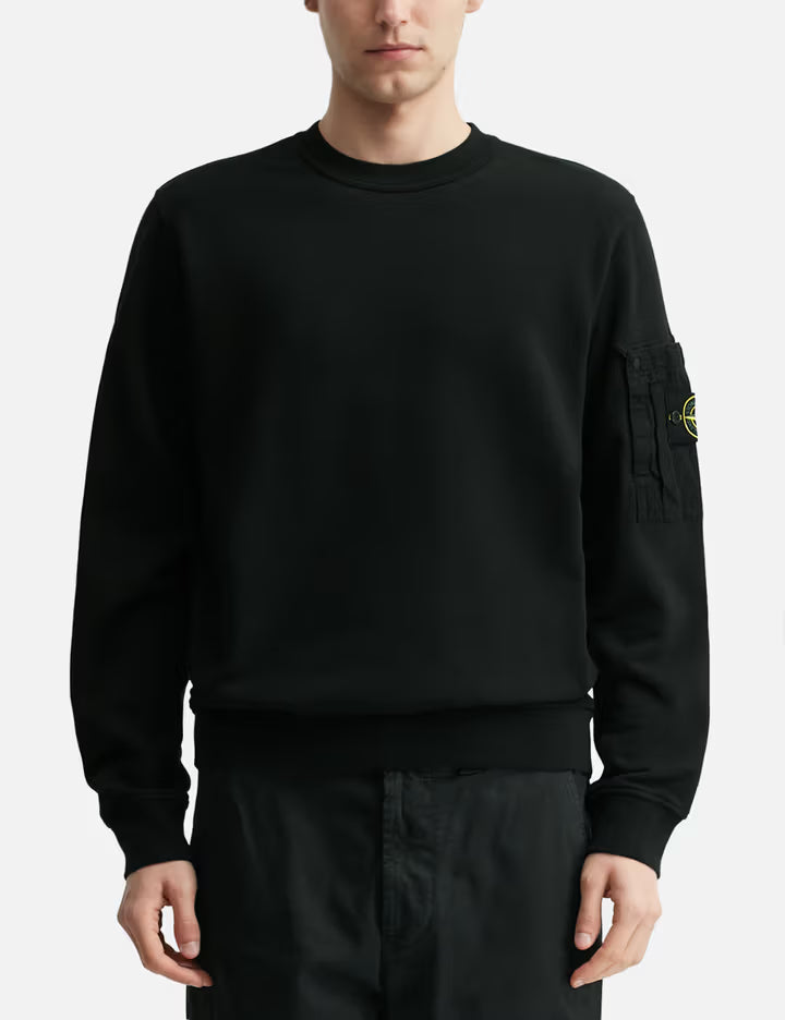 Cotton Fleece Crewneck Sweatshirt With Seasonal Pocket