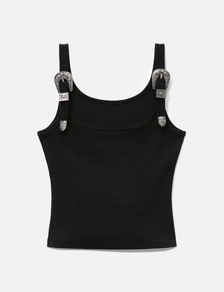 Black Tank Top With Metal Buckle Straps