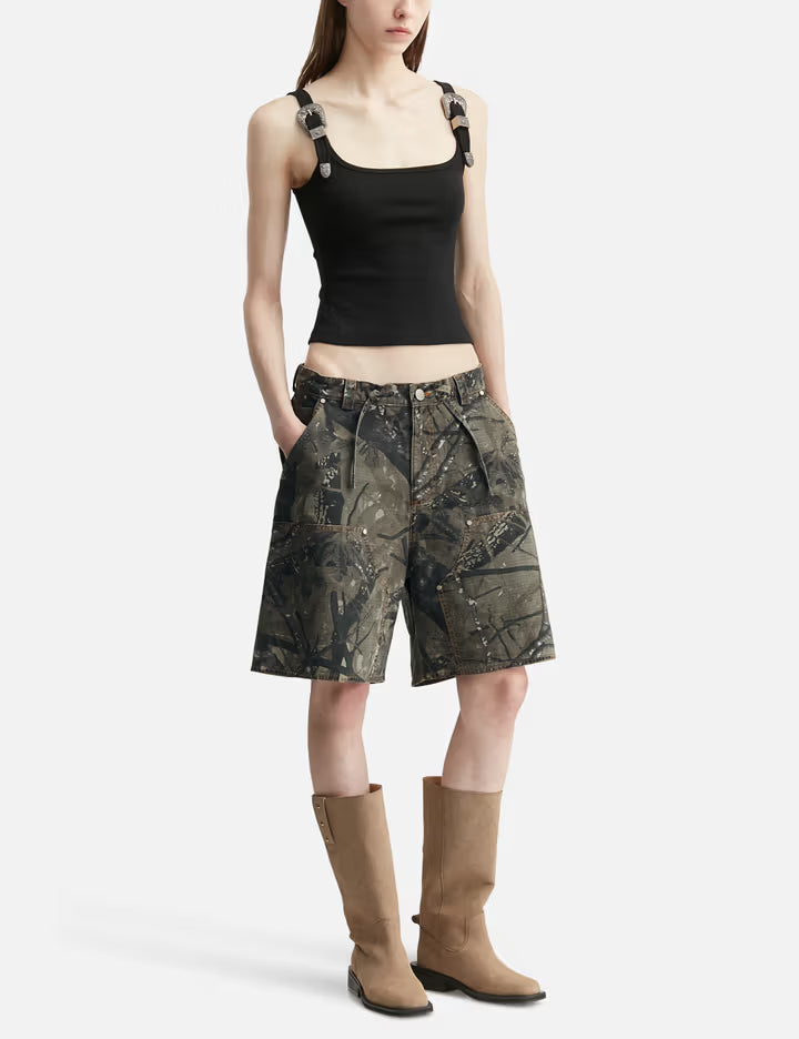 Black Tank Top With Metal Buckle Straps