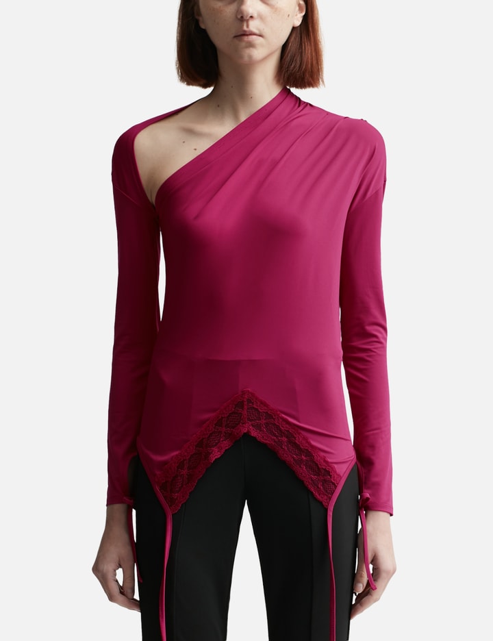 RED ASYMMETRY NECK JERSEY TOP