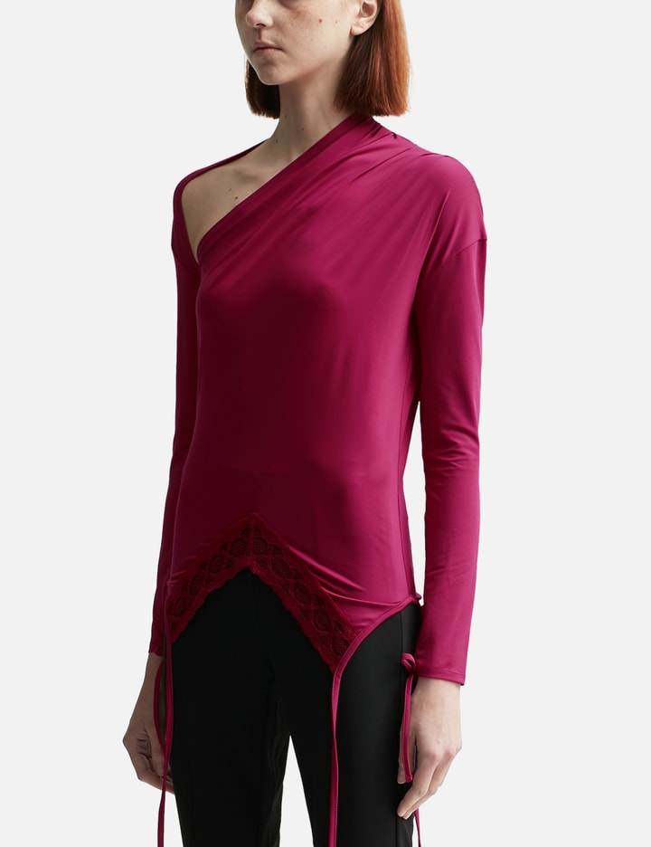 RED ASYMMETRY NECK JERSEY TOP