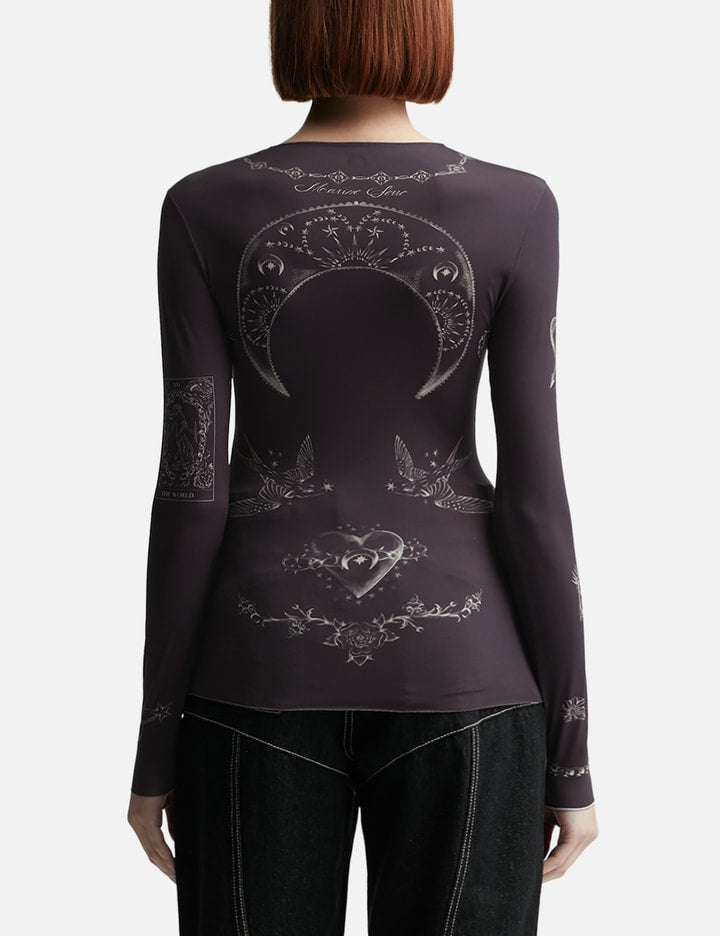 Tattoo Printed Jersey Second Skin Crewneck Top