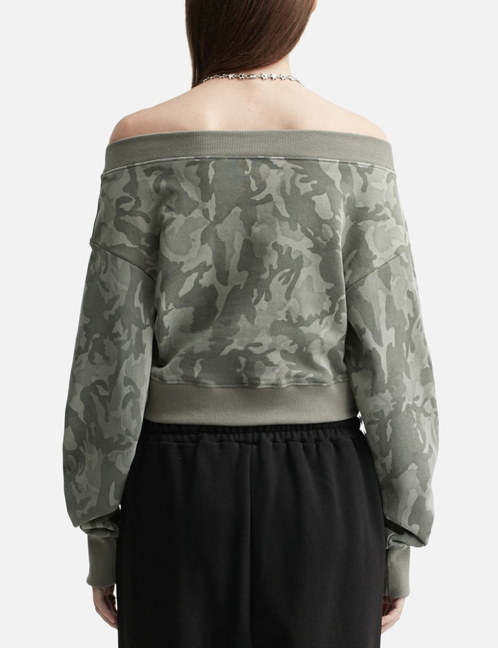 Graphic Off-shoulder Cropped Top Camo