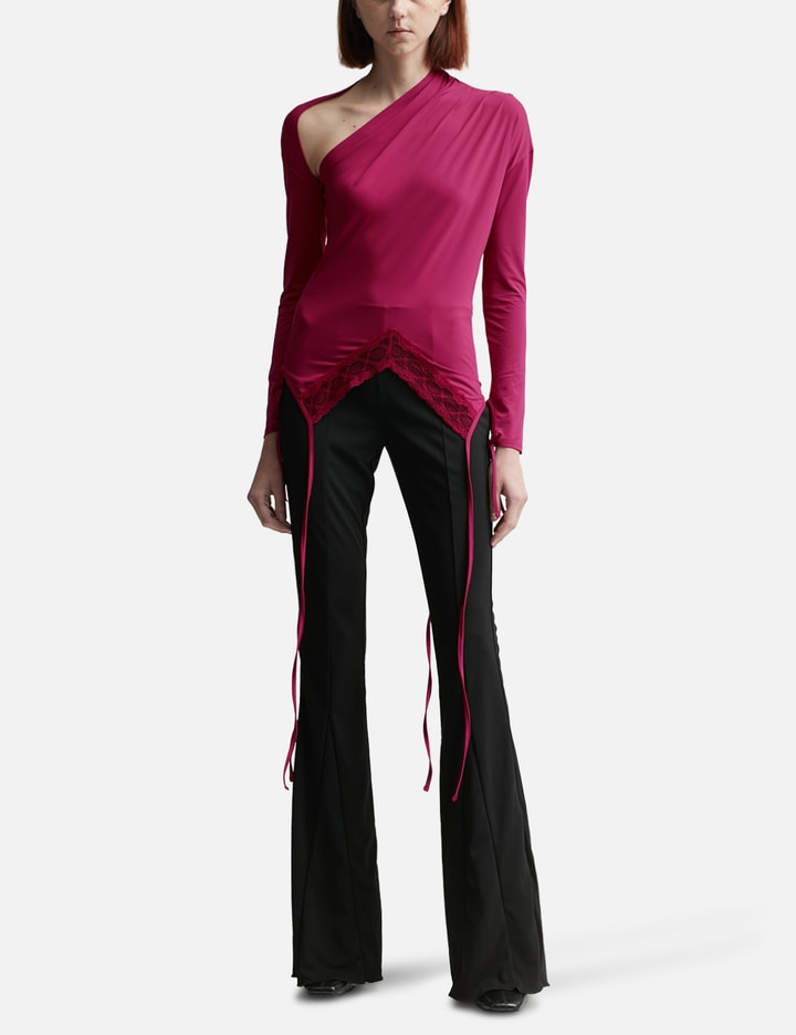 RED ASYMMETRY NECK JERSEY TOP