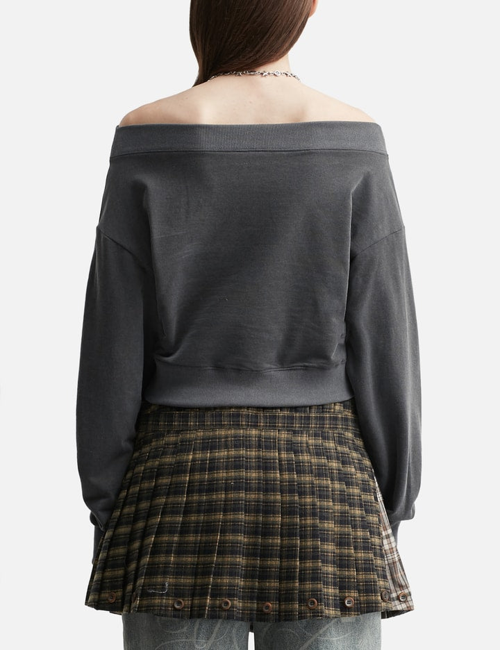 Graphic Off-shoulder Cropped Top Charcoal
