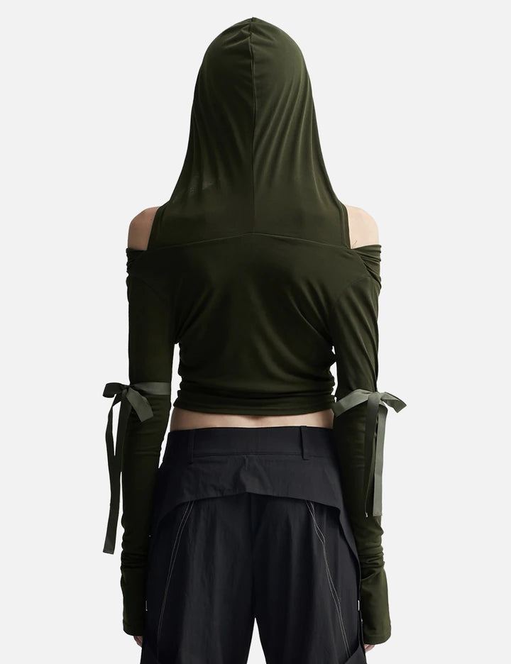 HOODIE RIBBON DRAPE TOP