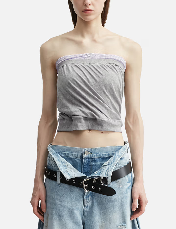 Draped Lace Tube Top