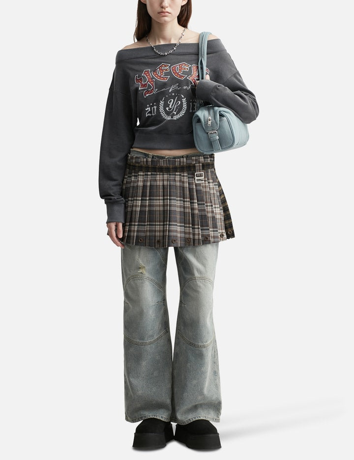 Graphic Off-shoulder Cropped Top Charcoal