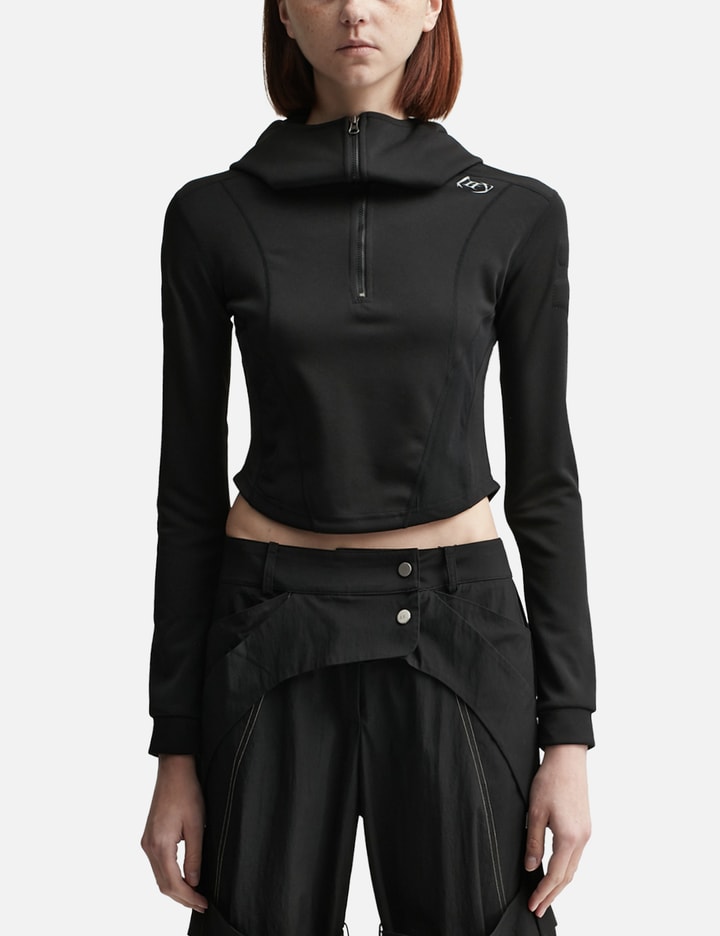 PATCH HIGH-NECK HOODIE TOP