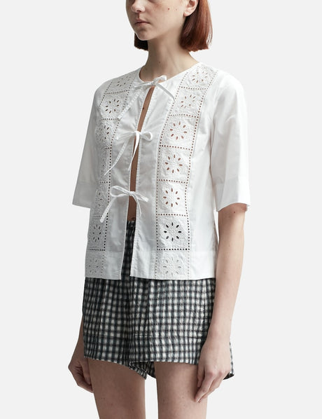 Broderie Anglaise Tie Blouse