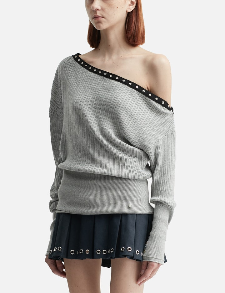 Asymmetric Eyelet Knit Top