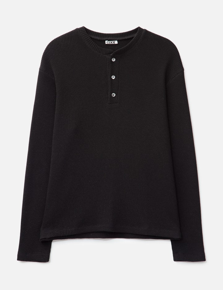 Waffle Henley Neck Long Sleeve T-shirt